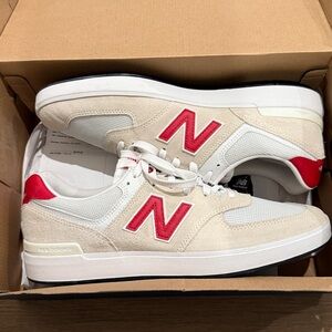 New Balance Cream and Red Sneakers